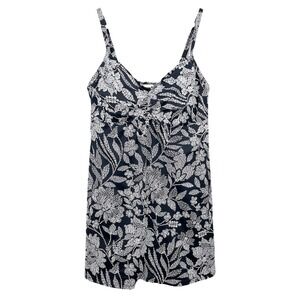 VTG Lands End Swim Dress Top Size 12 One Piece Floral Beach Resort Black White